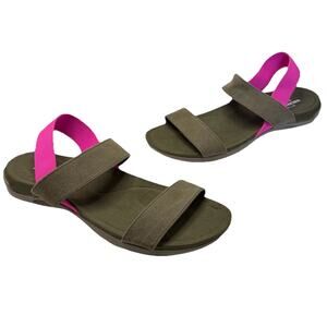 Merrell Sandals Womens 10 Sporty Strappy Slingback Flats Hot Pink Olive Comfort